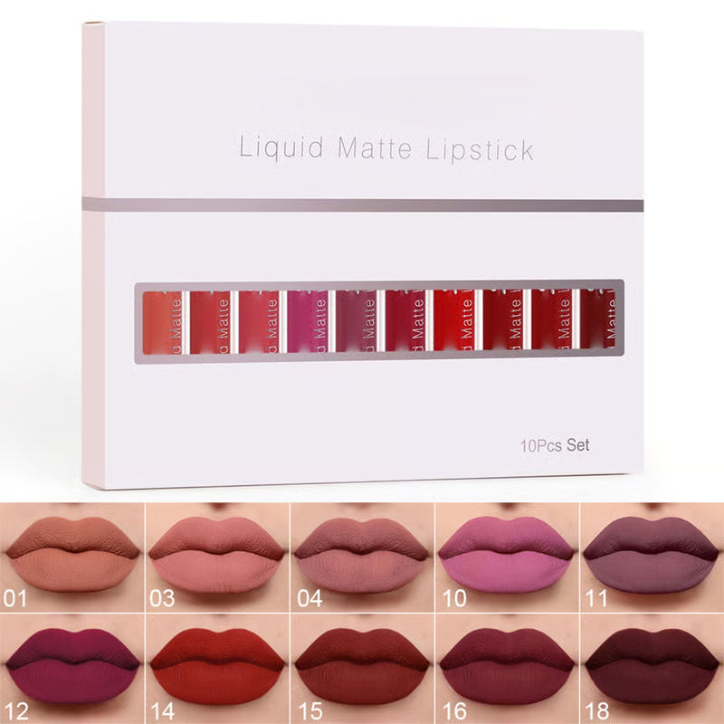 2026 Hot 50% OFF💖10Pcs Liquid Matte Matt Lipstick Set, Long Lasting Lipstick 24 hour Waterproof Lip Gloss