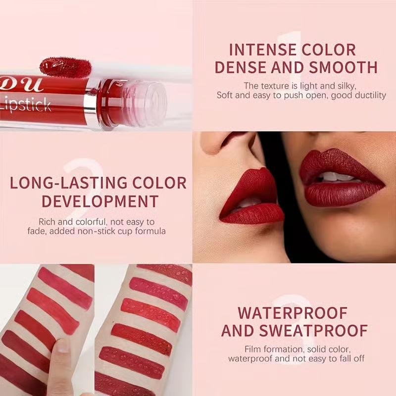 2026 Hot 50% OFF💖10Pcs Liquid Matte Matt Lipstick Set, Long Lasting Lipstick 24 hour Waterproof Lip Gloss