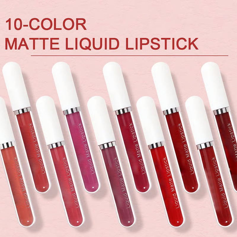 2026 Hot 50% OFF💖10Pcs Liquid Matte Matt Lipstick Set, Long Lasting Lipstick 24 hour Waterproof Lip Gloss